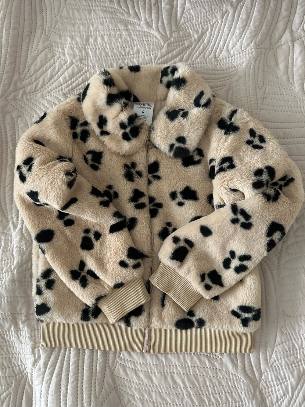 Garanimals Beige and Black Faux Fur Paw-Print Jacket